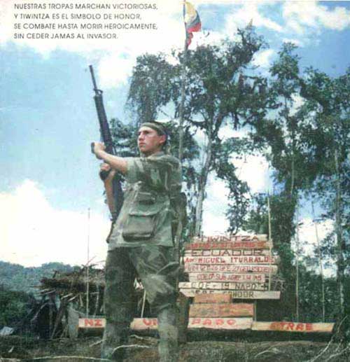 Nuestras Tropas ecuatorianas Marchan Victoriosas, y Tiwintza es el símbolo de Honor, se combate hasta morir Heroicamente, sin ceder jamás al invasor peruano. Ni un paso atras !